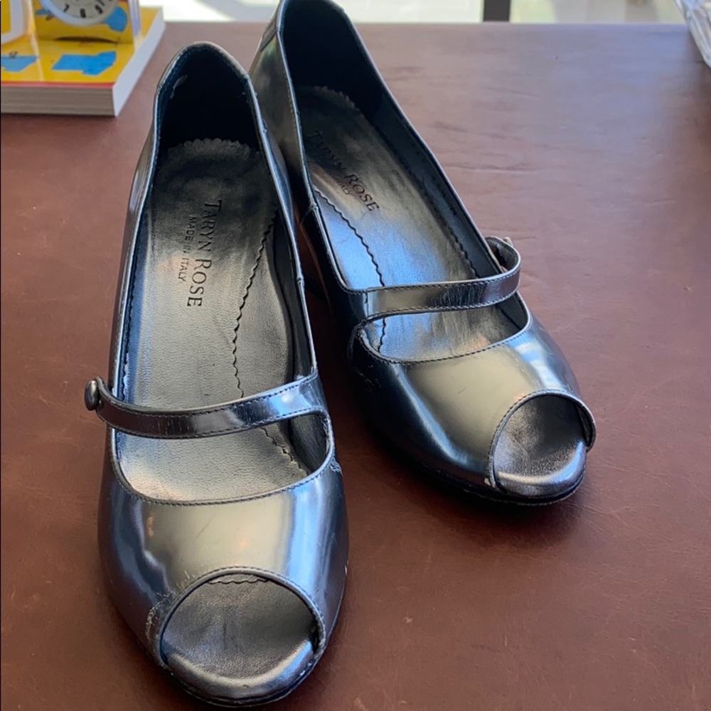 Taryn Rose silver wedge Mary Jane shoes